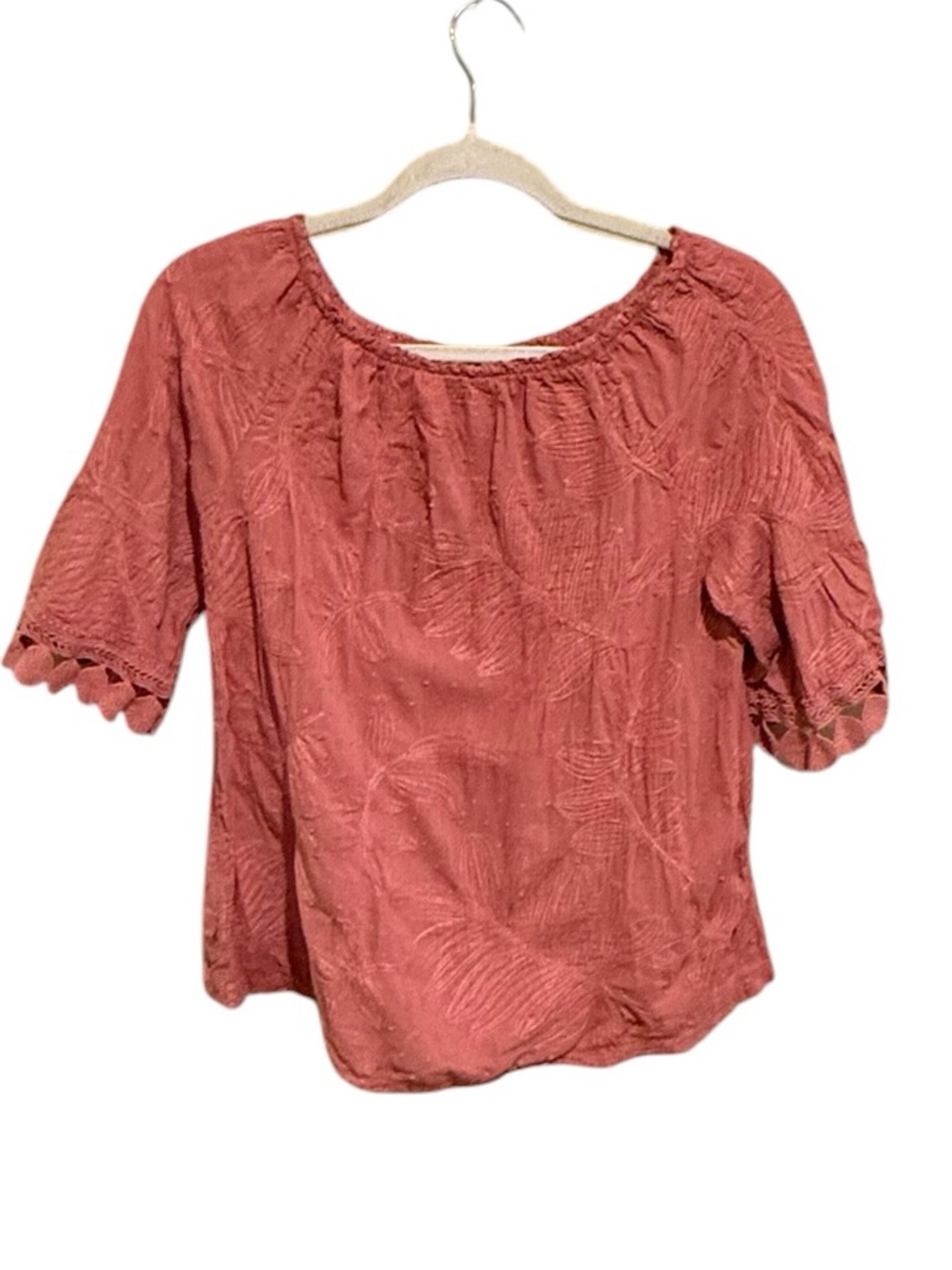 Terzo Millennio Embroidered Pom-Pom Sleeve Blouse - Salmon - Size Medium
